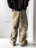 Aidase 2000s Distressed Wide Leg Jeans Men's Trousers Y2k Vintage Dirty Washed Pleated Barrel Denim Pants Hip Hop Streetwear