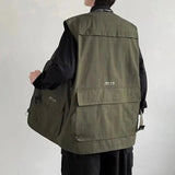 AIDASE  -  Spring Autumn New Men Tide Original Design Y2K Streetwear Fashion Hip Hop Pocket Sleeveless Waistcoat Jacket Set Ins aidase-shop
