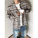 AIDASE  -  Retro Japanese Plaid Long Sleeve Loose Fit Collared Shirt for Men And Women Spring Autumn Trendy Brand Casual Outerwear aidase-shop