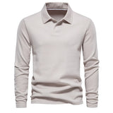 AIDASE  -  Spring Autumn New Men's Washed Long Sleeve Collared Casual Solid Color Top Trendy Polo Collar Versatile Fashionable Shirt aidase-shop