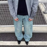 AIDASE  -  New Men's Vintage Washed Side Stripe Jeans Y2K Streetwear Patchwork Design Baggy Denim Pants Casual Punk Straight Jean aidase-shop