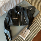 AIDASE  -  American Trendy Motorcycle Suit Slim Short Jacket Double Zipper Washing PU Leather Jacket High Street Versatile Leather Jacket aidase-shop