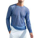 AIDASE  -  Spring Autumn Man Tide Textured Striped Slim Long Sleeved T-shirt Casual High Street Ins Breathable Neck Design Tops W11959 aidase-shop