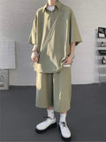 AIDASE  -  Casual Men Two-piece Lapel Short Sleeve Solid Color Male T-shirt Fashion Loose Shorts Fashionable Versatile Sets 21E5888 aidase-shop