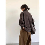 AIDASE  -  New Japanese Retro Vintage Striped Shirt Men Women Long Sleeve Loose Casual Oversized Blouse Spring Ins Trendy Top Streetwear aidase-shop