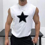 Aidase Oversized 100% Cotton Star Print Vest Men Sleeveless Profile Loose Tshirt Summer Fitness Muscles Tank Top For 150KG Fat Man