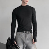 AIDASE  -  Men's Solid Color Half Turtleneck Long-Sleeved T-Shirt American Retro Fashion Trend High Street Slim Breathable Niche Men's Tops aidase-shop
