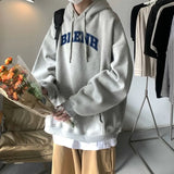 Vintage Fleece Hooded Sweatshirt Men Autumn/Winter New Korean Brand Grey Sweatshirts Men's Oversized Unisex Pullover Hoodie aidase-shop