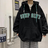 Autumn Men Zipper Hoodies Casual Loose Plus Size Coat 2023 Grey Oversized Pocket Outerwear Streetwear Harajuku Zip Up Sweatshirt aidase-shop