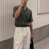 AIDASE  -  Summer New Men Ins Fashion Korean High Street Tees Casual Hemp Pattern Turn-down Collar Knitted Short Sleeve T-shirt HK5143 aidase-shop