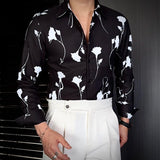 Aidase 2024 Summer Luxury Black White Flower Shirt For Men Long Sleeve Casual Business Dress Shirts Social Party Tuxedo Men Clothing