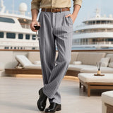 AIDASE  -  Vintage Men Linen Stripe Pants Breathable Loose Straight Trousers Streetwear Spring Autumn Simple Versatile Casual Suit Pants aidase-shop
