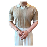 AIDASE  -  Men Summer Striped Jacquard V-Neck Slim Fit Short Sleeve POLO Shirt Man Business Casual Fashion Vintage T-shirt aidase-shop