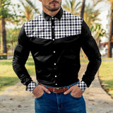 AIDASE  -  Elegant Chest Pocket Men'S Plaid Shirt Mens Fashion Casual Houndstooth Color Block Splicing Lapel Button Cuffs Camisas De Hombre aidase-shop