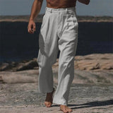 AIDASE  -  Leisure Mens Loose Cotton Linen Pants Spring Autumn Casual Solid Color Trousers Men Fashionable Pleated Straight Pants Male aidase-shop