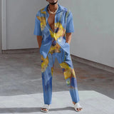 Aidase Fashion 3D Print Two Piece Set Men Summer Short Sleeve Lapel Shirts Top And Pants Casual Suit Streetwear Mens Outfit