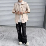 AIDASE  -  American Retro Men's Short Sleeved Shirt Large Pocket Design Casual Shirts Summer Loose Versatile Male Tops Clothing aidase-shop