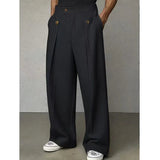 AIDASE  -  Spring Autumn New Fashion Men Casual Suit Pants Multiple Buttons High Waist Loose Straight Trousers Spring Business Soild Pant aidase-shop