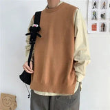 Aidase  Autumn Men's Vintage Fashion Solid Knitted Vest Vest Trendy Sleeveless Loose Relaxed Comfortable Versatile Sweater aidase-shop