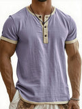 AIDASE  -  Summer New Men's Cotton Linen Shirt Casual Contrast Trim Short Sleeve Top Breathable Comfort Slim Fit Sports Casual Shirt aidase-shop