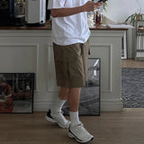 AIDASE  -  Korean Style Men's Cargo Shorts Solid Color Side Pocket Drawstring Straight Leg Elastic Waist Loose Male Bottom New aidase-shop