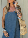 AIDASE  -  Solid Loose Denim Camisole Maxi Dress Women Casual Daily Commuting Sleeveless Backless Long Dresses 2025 Summer Outdoor Vestidos aidase-shop