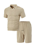 AIDASE  -  Summer New Men's Casual Sportswear Polo Shirt With A Lapel, Men's Short-sleeved Shirt And Shorts, Jacquard Texture Suit aidase-shop