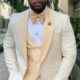 AIDASE  -  3 Pieces Men Suits Tailor-Made Fashion Flower Pattern Slim FIt Light Orange Blazer Vest Pants Wedding Business Groom aidase-shop