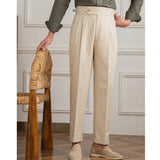 Aidase Linen Cotton High Waist Straight Casual Pants Men Versatile Naples Gentleman Pleated Pants High Quality Italian Dress Trousers aidase-shop