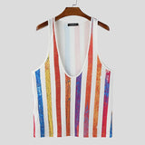 AIDASE  -  Men Tank Tops Deep V Neck Sleeveless Colorful Striped Male Vests Streetwear Summer Breathable 2025 Fashion Men Clothing aidase-shop