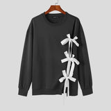 AIDASE  -  Tops Korean Style Fashion Men O-neck Bow Ribbon Design Sweater Casual Streetwear Solid Long Sleeved Pullovers S-3XL aidase-shop