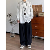 AIDASE  -  Loose Long Sleeve Men's Shirt Retro Vertical Stripes Color Block Spring Outerwear Casual Style Breathable Cool Sensation aidase-shop