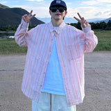 AIDASE  -  Japanese Spring Autumn Button Down Striped Men's Shirts Fashion Casual Couple Shirt Long Sleeved High-Quality Hip-Hop Streetwear aidase-shop