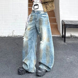 AIDASE  -  American Street Style Men's Jeans Vintage Trendy Straight-leg Flared Pants Summer New Fashion Personality Clothing 21E6614 aidase-shop
