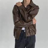 AIDASE  -  Casual American Trend PU Leather Jacket Motorcycle Coat Autumn Couple Cleanfit Top National Trend Outerwear Loose Fit Summer aidase-shop