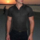 AIDASE  -  Men Shirt Hollow Out Lapel Short Sleeve Transparent Male Shirts Solid Streetwear Summer 2025 Fashion Casual Camisas aidase-shop