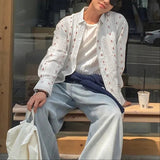 AIDASE  -  Men Shirt Striped Printing Lapel Long Sleeve Loose Men Clothing Streetwear Fashion Casual Tops Male Shirts S-5XL aidase-shop