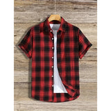 AIDASE  -  New Men's Casual Plaid Short Sleeve Turn-down Collar Cardigan Shirt Breathable Versatile Half Sleeve aidase-shop