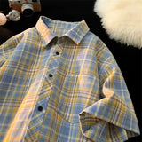 AIDASE  -  Trendy Summer Elegant Short Sleeve Plaid Shirt Men's American Casual Oversized Pocket T Shirts Y2K Streetwear Camisas aidase-shop