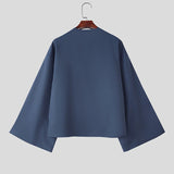 AIDASE  -  Men Shirt Solid Color V Neck Long Sleeve Button Casual Men Clothing Streetwear Loose Spring Tops Male Shirts S-5XL aidase-shop