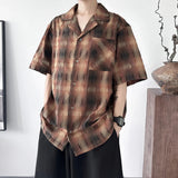 AIDASE  -  Fashion Men's Plaid Shirt 2025 Summer New Frayed Edges Design Lapel Short Sleeve Single Breasted Casual Loose Tops 21E6529 aidase-shop