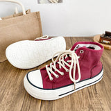 AIDASE  -  New Women Solid Canvas Shoes High Top Female Students Navy Canvas Sneakers Lace Up Flat Tennis Sports Shoes Short Ankle Boots aidase-shop