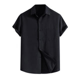 AIDASE  -  Male Summer Hawaii Solid Shirt Short Sleeve Pocket Turn Down Button Shirt Tops Fashion Wrinkle-Free Business Casual Shirt
