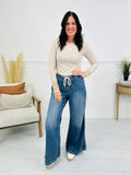 AIDASE  -  Women's Wide Leg Drawstring Jeans Elastic Waistband Loose-Fit Straight-Leg Pants Casual Retro Long Denim Pants aidase-shop