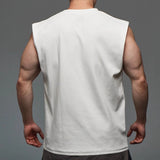 AIDASE  -  Muscular Men's Loose Vest All Cotton Moisture Wicking Sweat Sports Casual Running Basketball Training Shirt Solid Color aidase-shop