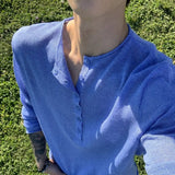 AIDASE  -  Blue Long Sleeve T-Shirt Button up Loose Base Layer Shirt for Men And Women Korean Design Spring Autumn Season Fashionable Ur... aidase-shop