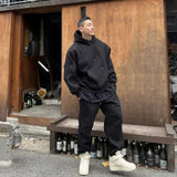 Aidase Hooded Sweatshirt Men's Autumn Winter Velvet Two-piece Set American Oversize Loose Casual Sweatpants Suit Aesthetic Streetwear aidase-shop