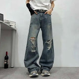 AIDASE  -  Summer New Ripped Men's Jeans 2025 Fashion Niche Design Straight-leg Loose Men Denim Pants High Street Menswear 21E6703 aidase-shop