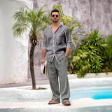 AIDASE  -  New Women's Linen Set Elegant Stand Collar Shirt Modern Pocket Linen Pants 2-Piece Outfits Spring Casual Loose Fit Set aidase-shop