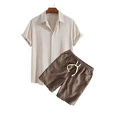 AIDASE  -  Summer Mens Daily Leisure Suit Oversize Short Sleeve Shirt And Shorts Two-piece Set Casual Loose Two Color Matching Outfit